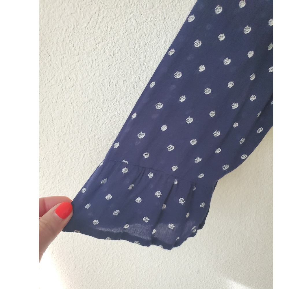Lucky Brand Womens Navy Blue Polka Dot Tiered Babydoll Blouse Top Medium Peplum - Picture 4 of 9
